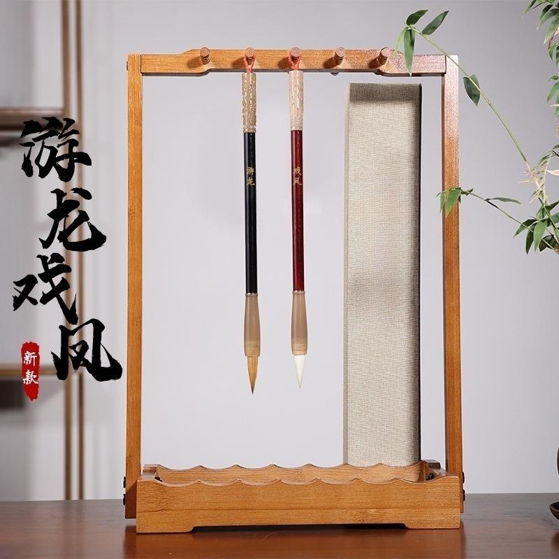 游龙戏凤牛角/驼骨+檀木杆兼毫狼D毫簪花小楷毛笔情侣对笔文房四