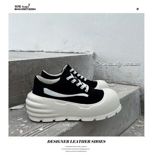 增高8CM2024新款老爹鞋超拽厚底翘大头小白鞋面包帆布德训鞋男潮