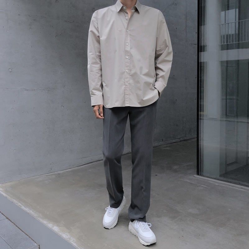 打底衬衫男长袖韩版潮流宽松休闲日系帅气内搭衬衣不对称两侧开叉