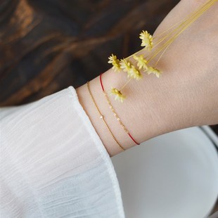 手工编织本命年红绳手链18K金双层链条百搭抽拉手绳男女情侣礼物