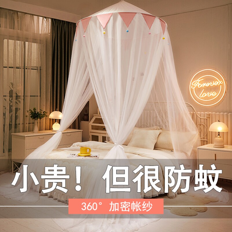 E单人特大吸顶蚊帐帐篷挂钩宫廷蚊帐无支架吊挂圆顶式单门双层床