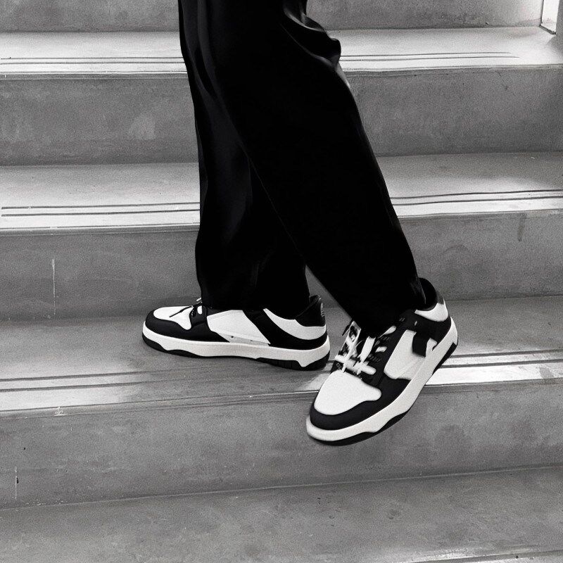 抱走推土机春夏款情侣板鞋男女鞋黑白撞色透气情侣男士运动休闲鞋