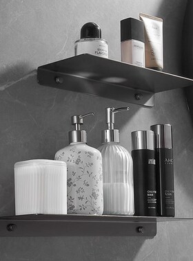 免打孔枪灰浴室淋浴房置物架304不锈钢卫生间收纳架镜前一字搁板