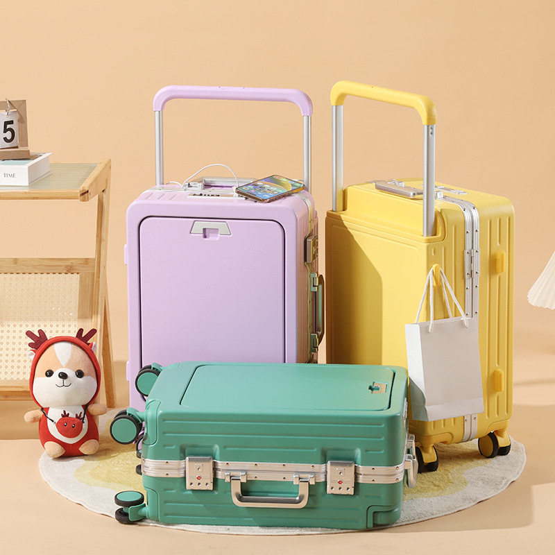 行李箱高档宽拉杆前置开口铝框拉杆箱多功能20寸男女密码箱登机箱