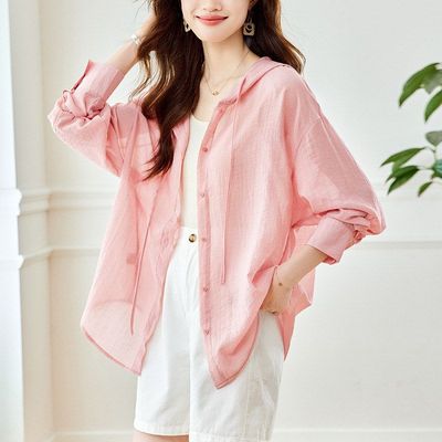 厂家直销慵懒风薄款连帽长袖衬衫