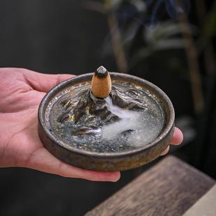 粗陶倒流香香炉茶道底座香薰炉陶瓷香插摆件家用室内卧香沉香檀香