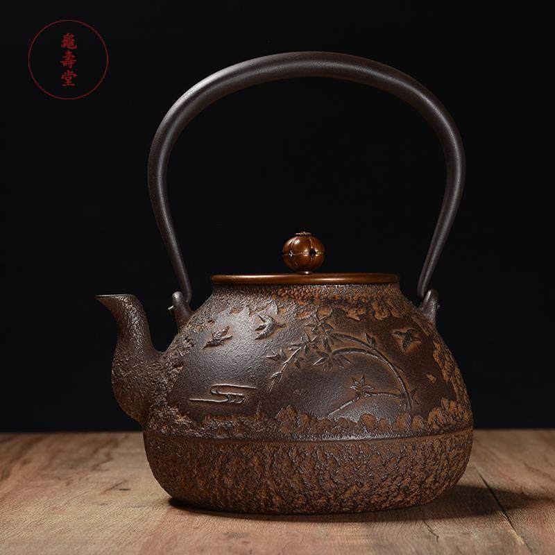 铁壶 龟寿堂日本手工l梅竹飞鸟壶无涂层铸铁壶 老铁壶烧水铁茶壶