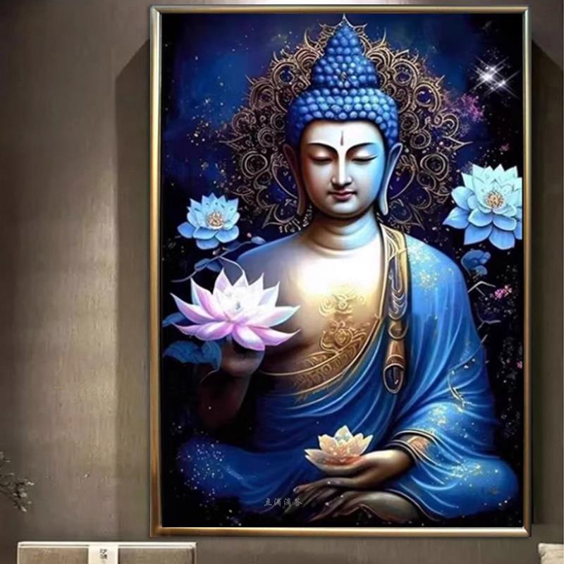 释迦摩尼佛新款点钻十字绣佛像玄关花开见佛祖5diy手工贴钻钻石画