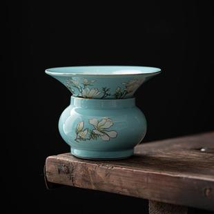 茶叶过滤器茶隔泡茶滤网器功夫茶具零配 松石绿茶滤陶瓷茶漏套装
