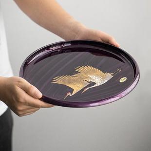 茶杯水杯防烫托盘高档家用盘 锅小姐日本进口漆器托盘紫云雅鹤日式