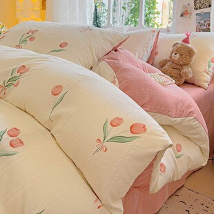 云纱棉提花床单四件套柔软亲肤居家套件学生宿舍单人被套三件套