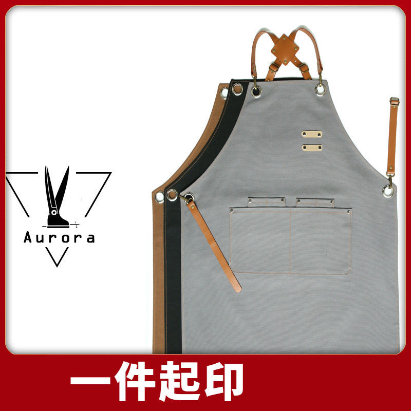 奶茶店围裙防水定做咖啡师男女美术花店店铺L牛仔定制logo工作服