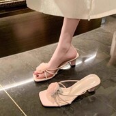 女鞋 41到43凉拖女夏季 外y穿2025新款 大码 粗跟高跟凉鞋 夹脚人字拖