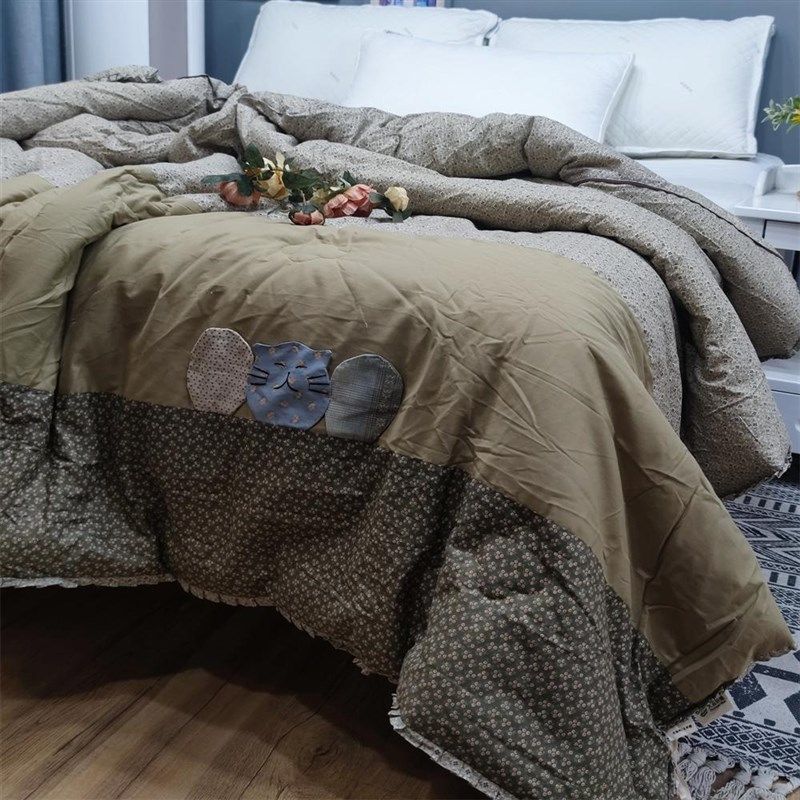 新款纯棉色织印花贴布重工绣花小菲边拼接大豆纤维可机洗秋冬被子,床上用品,化纤被,淘宝优惠券,粉丝福利购,淘宝优惠卷