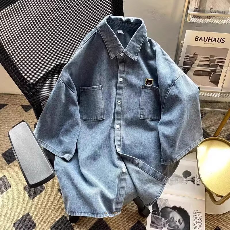 夏装特大码300斤牛仔衬衫男夏季情侣港味宽松衬衣褂2
