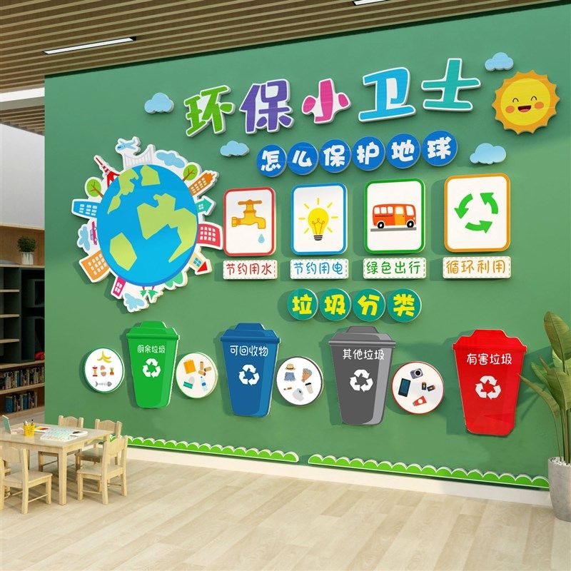 幼儿园垃圾分类环创主题墙面成品材料装饰文化楼梯道走廊贴纸教室