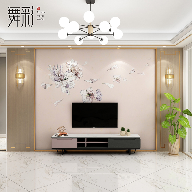 电视背景墙壁纸客厅大型立体花卉影视墙装饰壁画卧室墙布简约现代图片