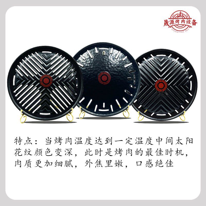 韩式温感烤盘煎肉盘炭火烤肉盘红圈烧烤盘圆形篦子商用不粘烤盘