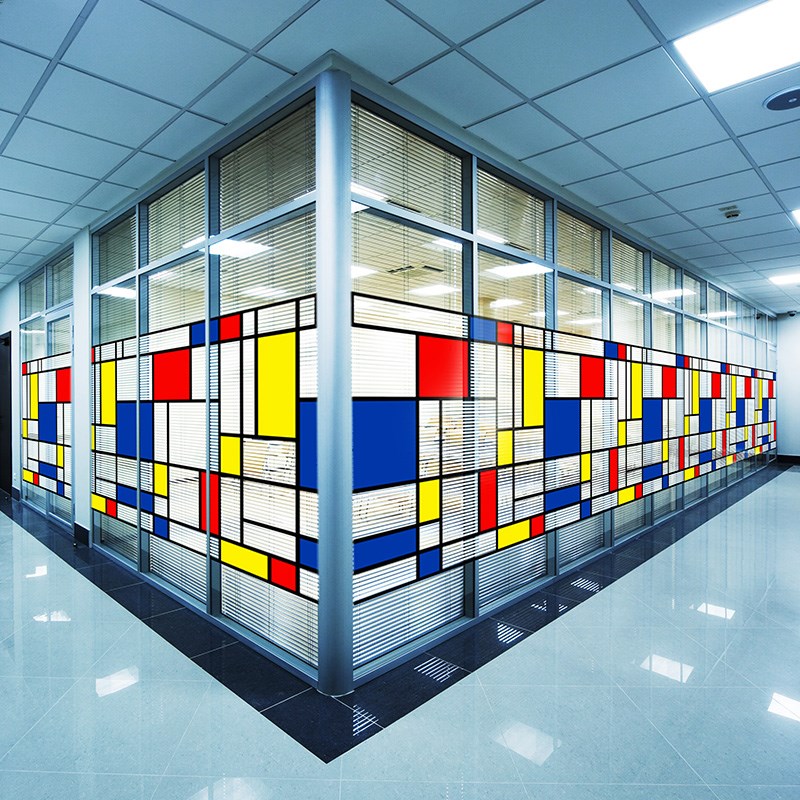 艺术玻璃贴膜蒙德里安时尚腰线公司办公室会议室底纹布置美化静电