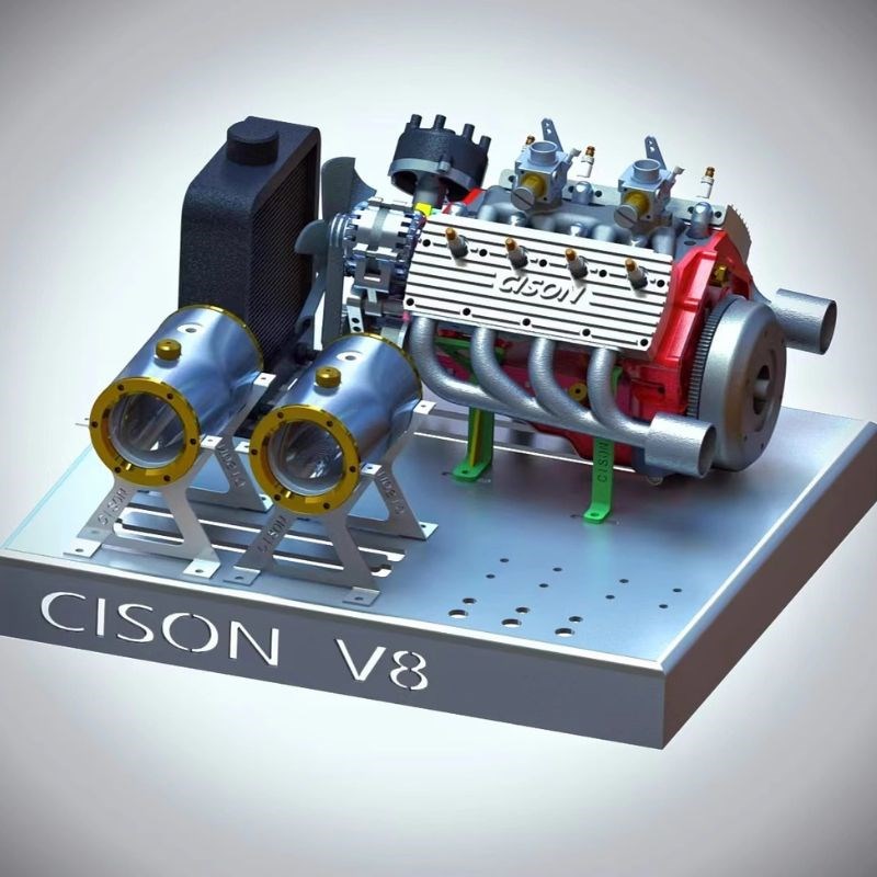西辰cison内燃可发动v8发动机模型 八缸迷你金属拼装汽油发动机