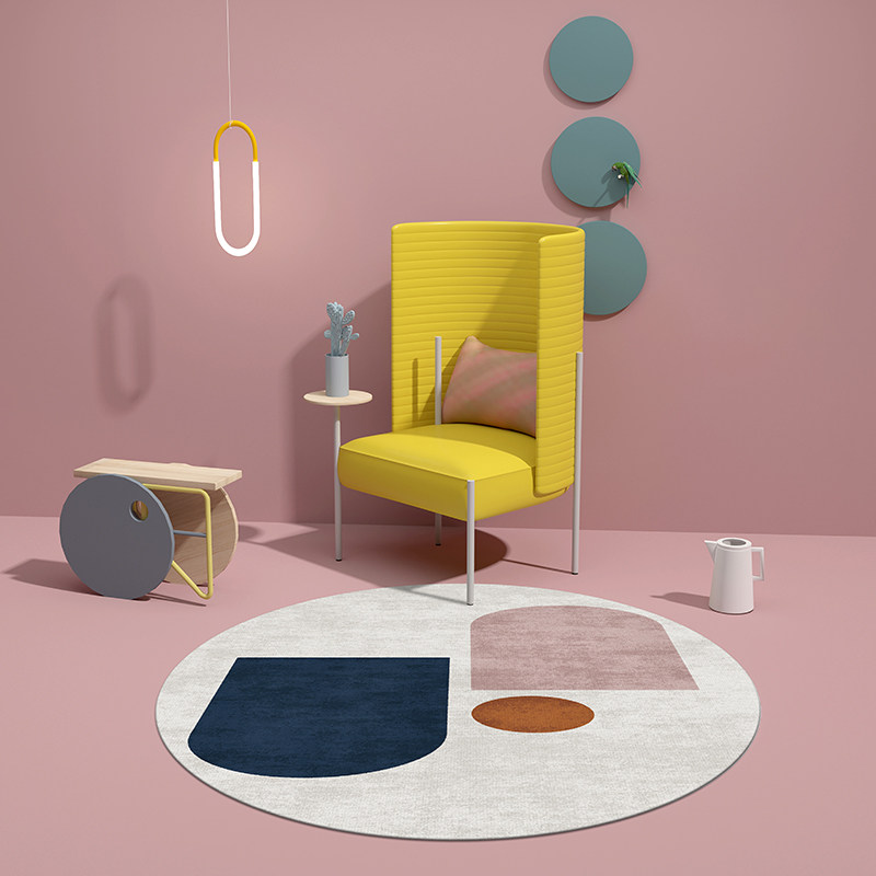 ins圆形地毯网红粉色少女风地毯客厅茶几毯衣帽间阳台吊兰椅地垫