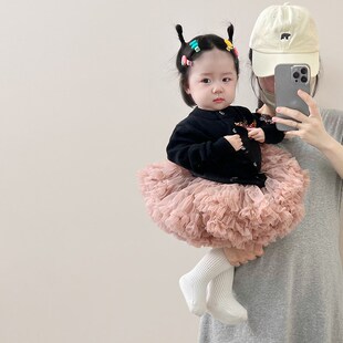 女宝宝凸凸裙套装春季蓬蓬裙儿童春秋款洋气开衫甜美蛋糕裙两件套