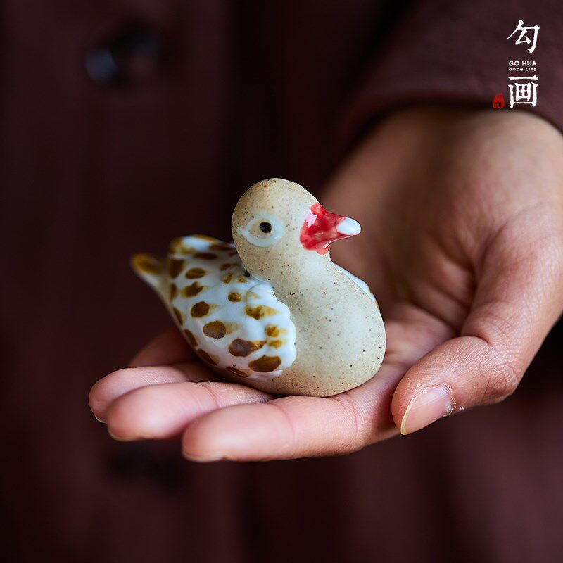 紫砂鸳鸯情侣摆件桌面全手工小茶宠精品可养M茶具饰品茶道茶玩摆