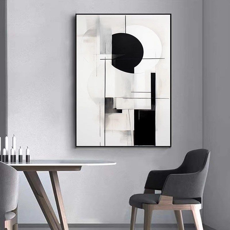 极简黑白灰客厅装饰画挂画几何抽象落地画玄关沙发卧室壁画肌理画
