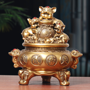 饰店铺乔迁开业礼 代代富足生肖猪猪聚宝盆存钱罐摆件客厅酒柜N装