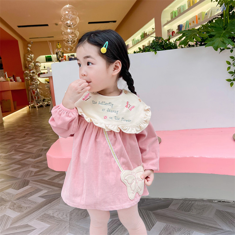 女宝宝罩衣婴儿围兜吃饭防水防脏儿童灯芯绒反穿衣围裙画画衣秋冬