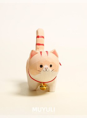 实木木雕小猫桌面摆件情侣一对猫咪装饰品圣诞节开学季礼物送女生