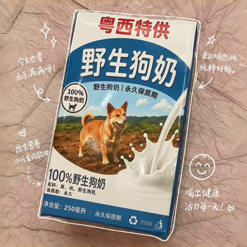 野生狗奶贴纸趣味整蛊恶作剧牛奶盒砖奶四面包装永久野生狗奶装饰