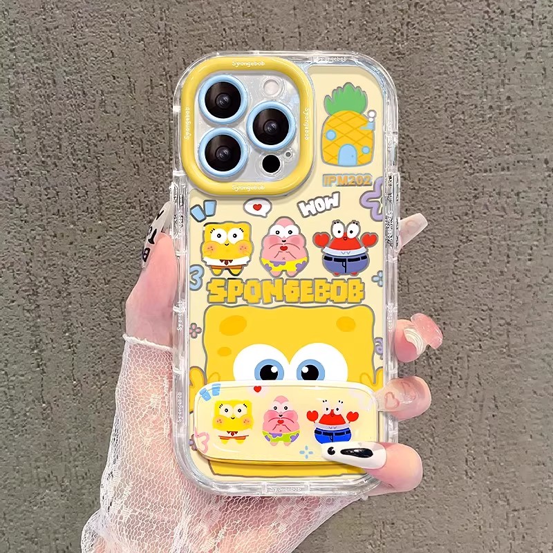 海绵宝宝适用苹果17PRO手机壳iPhone15/14pro平果13镜子支架12可爱11卡通xs/xr泡芙x羽纱max保护7/8PLUS套