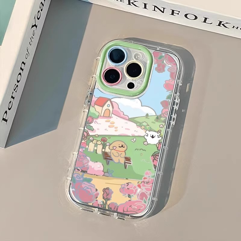 玫瑰小狗适用苹果17PRO手机壳iPhone15/14pro平果13镜子支架12可爱11卡通xs/xr泡芙x羽纱max保护7/8PLUS套