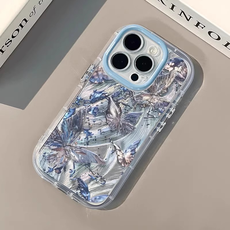 金属风蝴蝶适用苹果17PRO手机壳iPhone15/14pro平果13镜子支架12可爱11卡通xs/xr泡芙x羽纱max保护7/8PLUS套