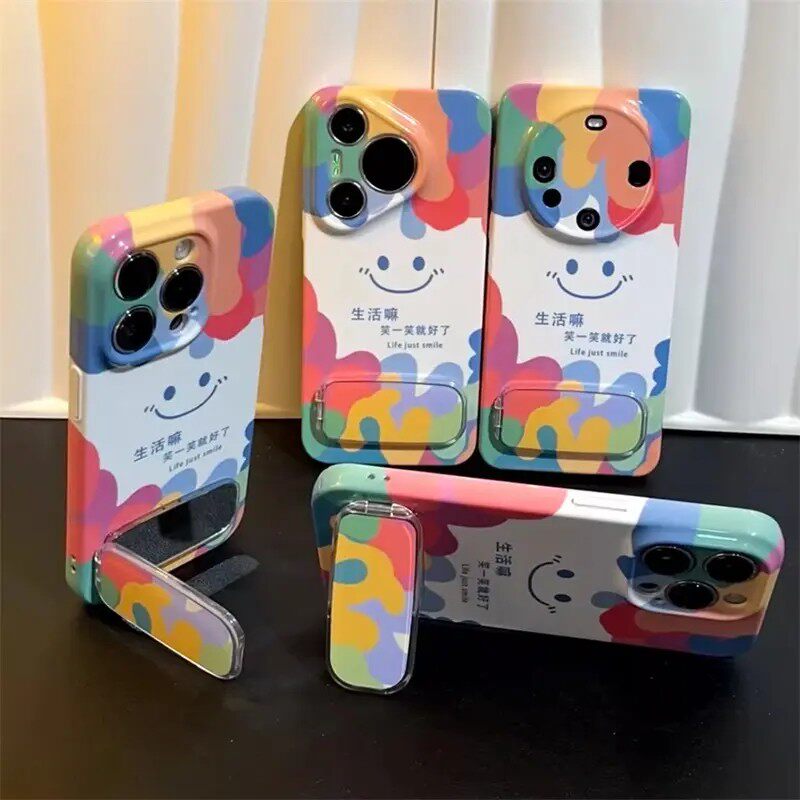 涂鸦笑脸适用苹果17手机壳iPhone15/14PRO镜子支架PLUS可爱7/8超火13/12mini/11高级xs/xr菲林max硬壳se2/3
