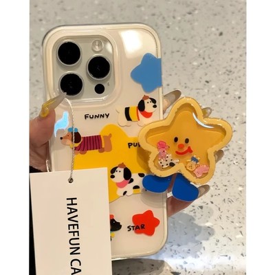 星星腊肠狗适用OPPORENO13手机壳一加ACE5Pro/1+13可爱Reno12支架findx8/7ultra大孔IMD白色A3/2卡通套K12