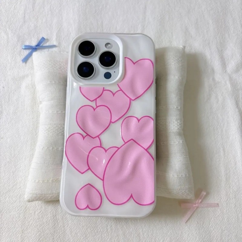 粉色爱心适用苹果17pro手机壳新款十五iPhone15PLUS文字12PROMAX陨石纹11立体褶皱14简约13Promax保护套