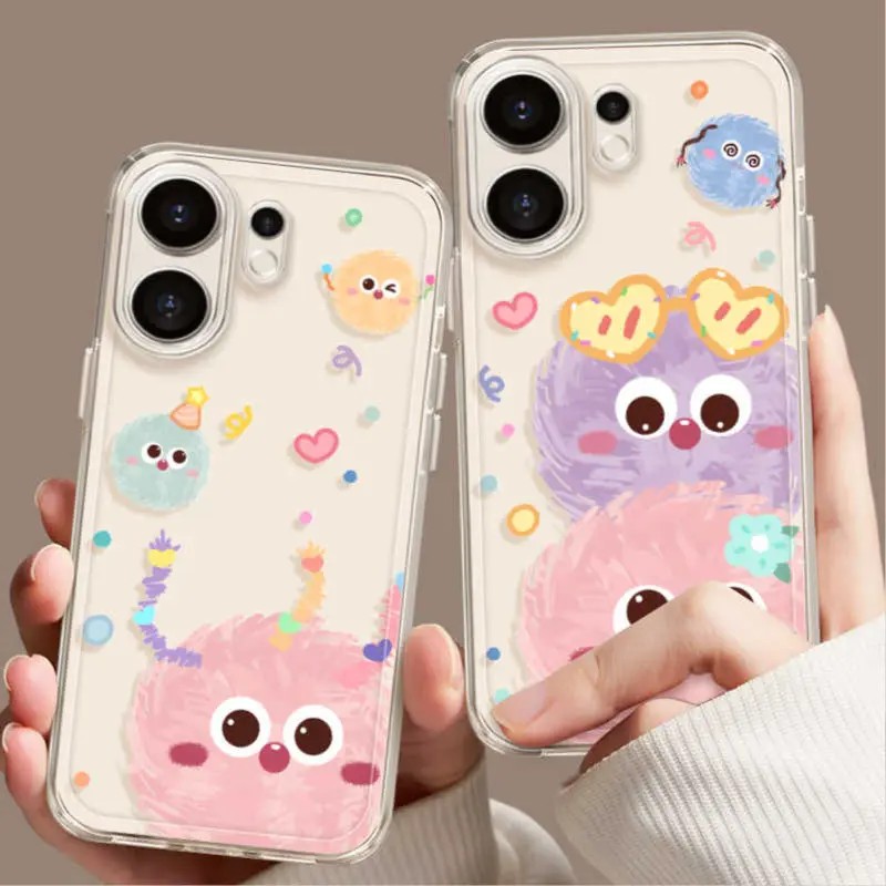 粉色煤球适用苹果17Promax手机壳IPHONE15PLUS卡通14可爱13超火7/8全包x/xs/xsmax透明平果12防摔SE4软套E