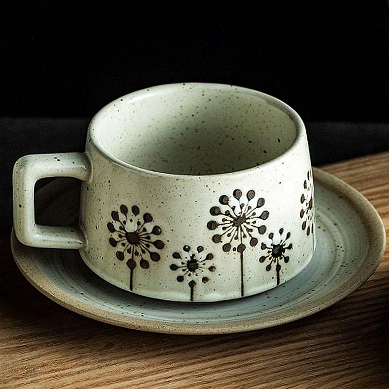 拉花咖啡杯复古粗陶咖啡杯碟套装网红咖啡杯子个人专用咖啡杯商用