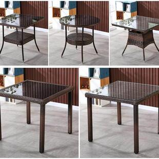 阳台小桌子茶几藤编储物简约铁艺防水防晒钢化玻璃面 面茶桌边几