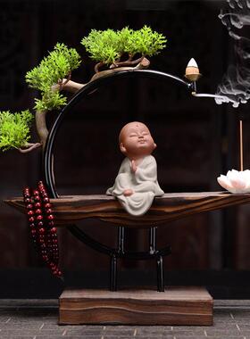 新中国风家禅宗小和尚装饰品客厅茶室书房办公室陶瓷小和尚软装饰