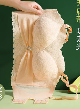 白色无肩带内衣女薄款聚拢防滑200斤抹胸防走光收副乳防下垂文胸