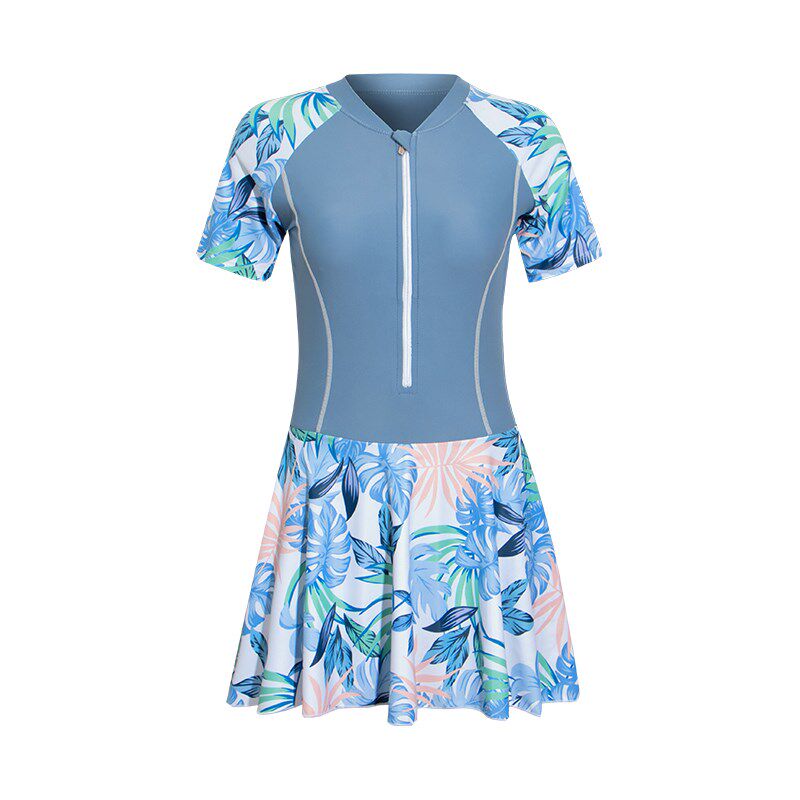 泳衣女款泡温泉大码连体保守裙式平角200斤遮肚显瘦休闲时尚泳装