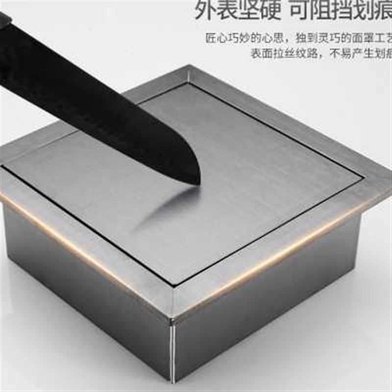 新款卫生间台面嵌入式垃圾桶盖商用家用厨房不锈钢摇摆盖翻盖方形
