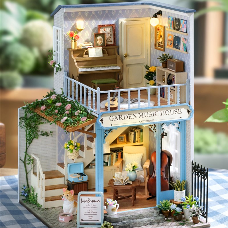 diy 手工小屋阁楼公寓商店微缩场景模型拼装积木玩具简易拼装七夕