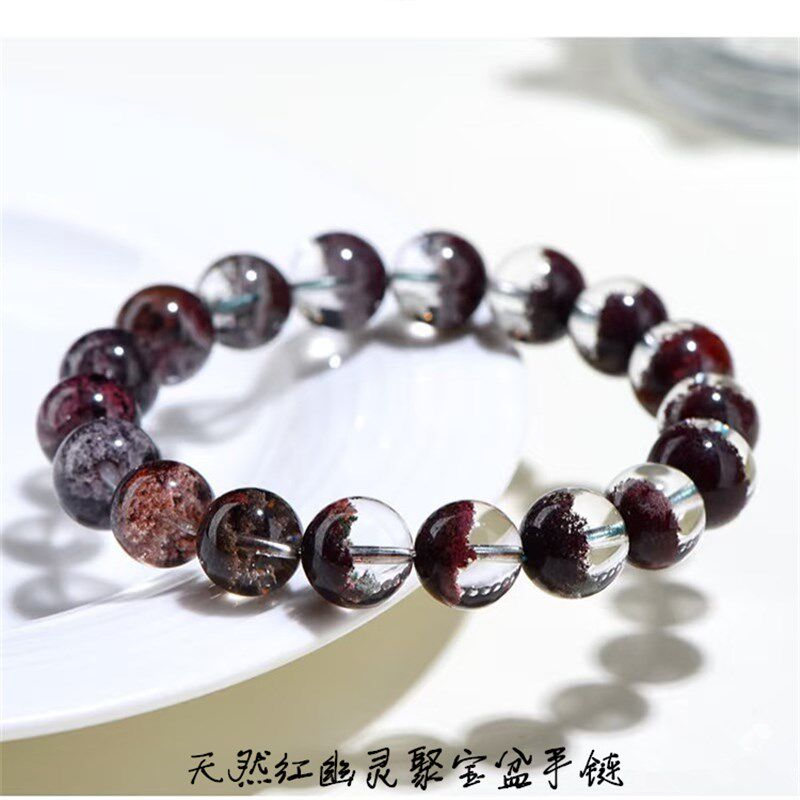 精品 天然水晶红幽灵聚宝盆款手链 男女款水晶红幽灵手串饰品