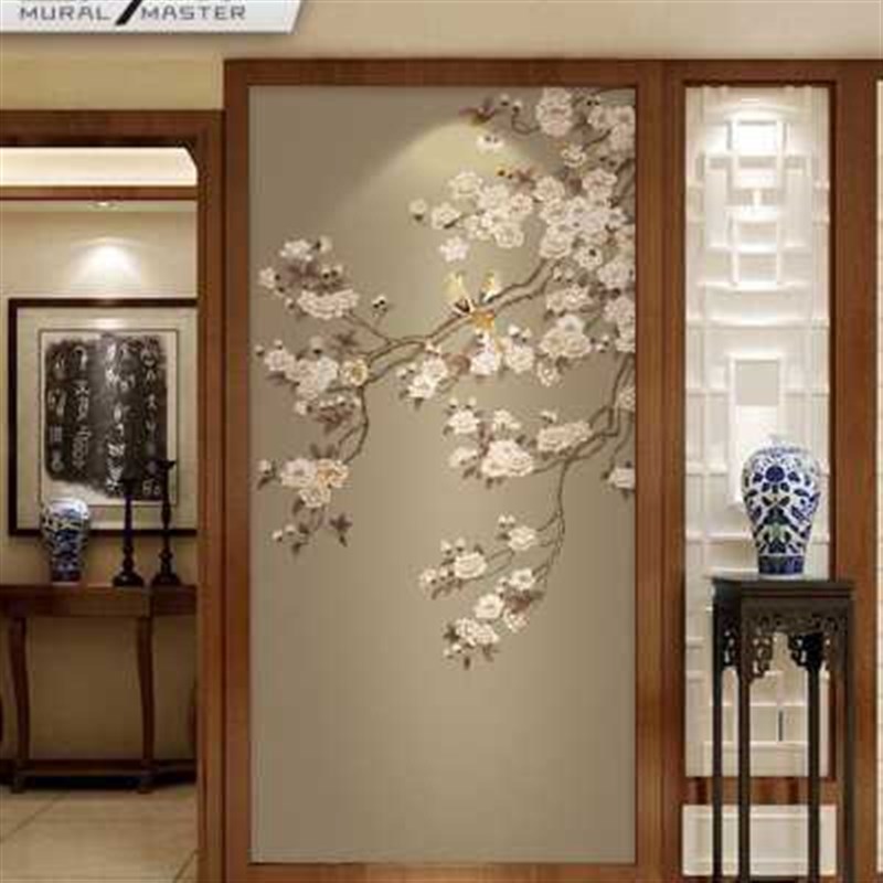 电视背景墙壁纸枝头玄关隔断花鸟客厅卧室影视墙墙纸定制壁画墙布