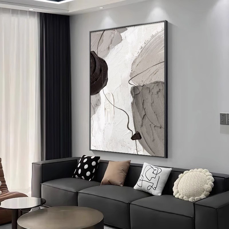 黑白灰抽象工业风装饰画简约现代客厅装饰画高级感沙发背景墙挂画图片
