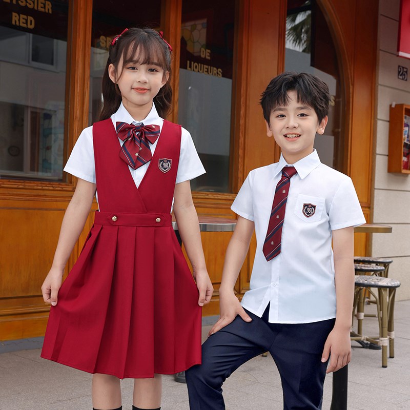 学院风小学e生校服红色背带裙女儿童合唱朗诵演出白衬衫毕业照套
